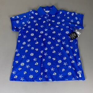 Woman Within Polo Shirt Womens Size 18/20 L Blue Nautical Print Short Sleeve NWT